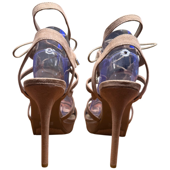 Guess Aurela Women's 10M Beige Suede Platform Heels Stiletto Sandal Cage Strappy - Picture 5 of 16